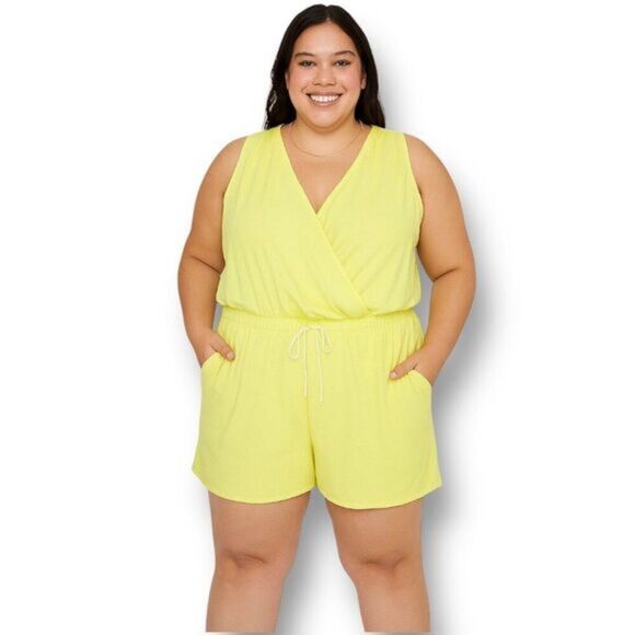 Old Navy XL Lime Green Sleeveless Romper Cross Front Breathe On NWT Activewear - Picture 1 of 13